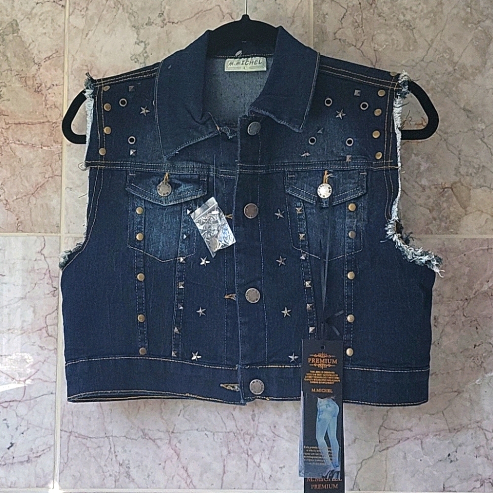 Embelished distressed Denim vest